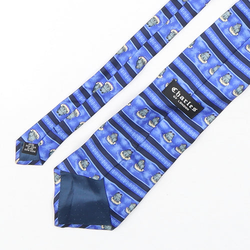 Charles  Mens Blue Striped Silk Pointed Tie One Size - Frog Print