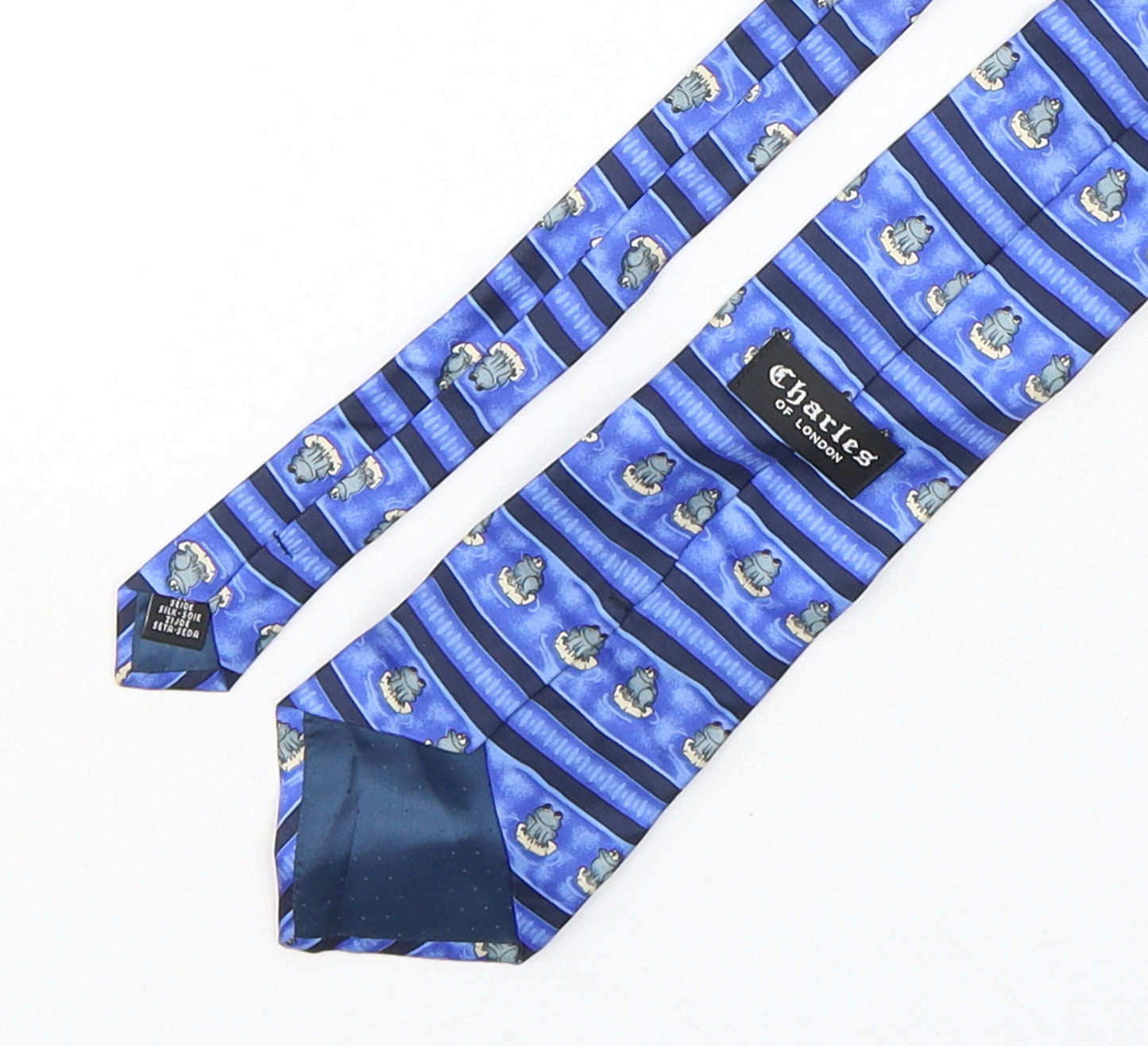 Charles  Mens Blue Striped Silk Pointed Tie One Size - Frog Print