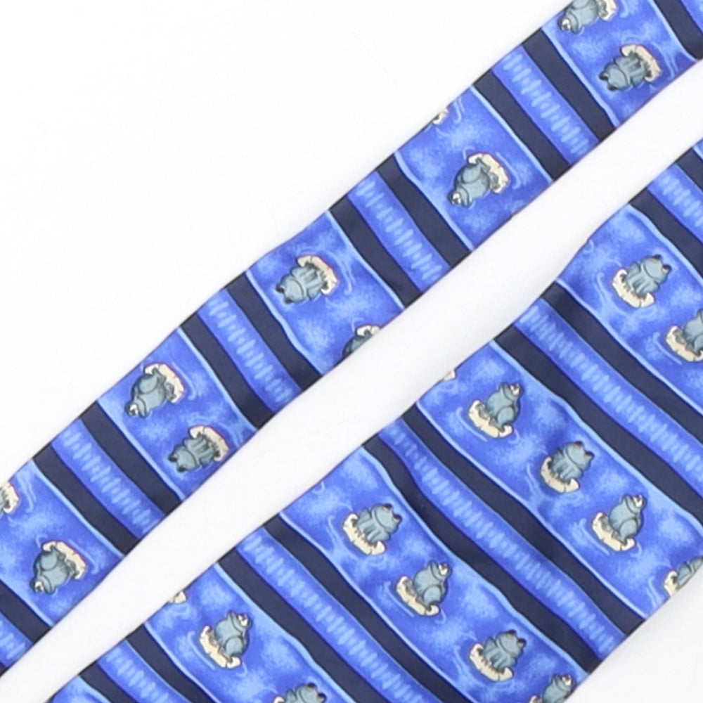 Charles  Mens Blue Striped Silk Pointed Tie One Size - Frog Print