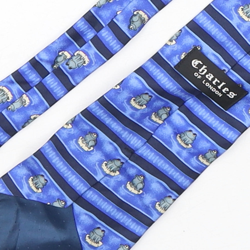 Charles  Mens Blue Striped Silk Pointed Tie One Size - Frog Print