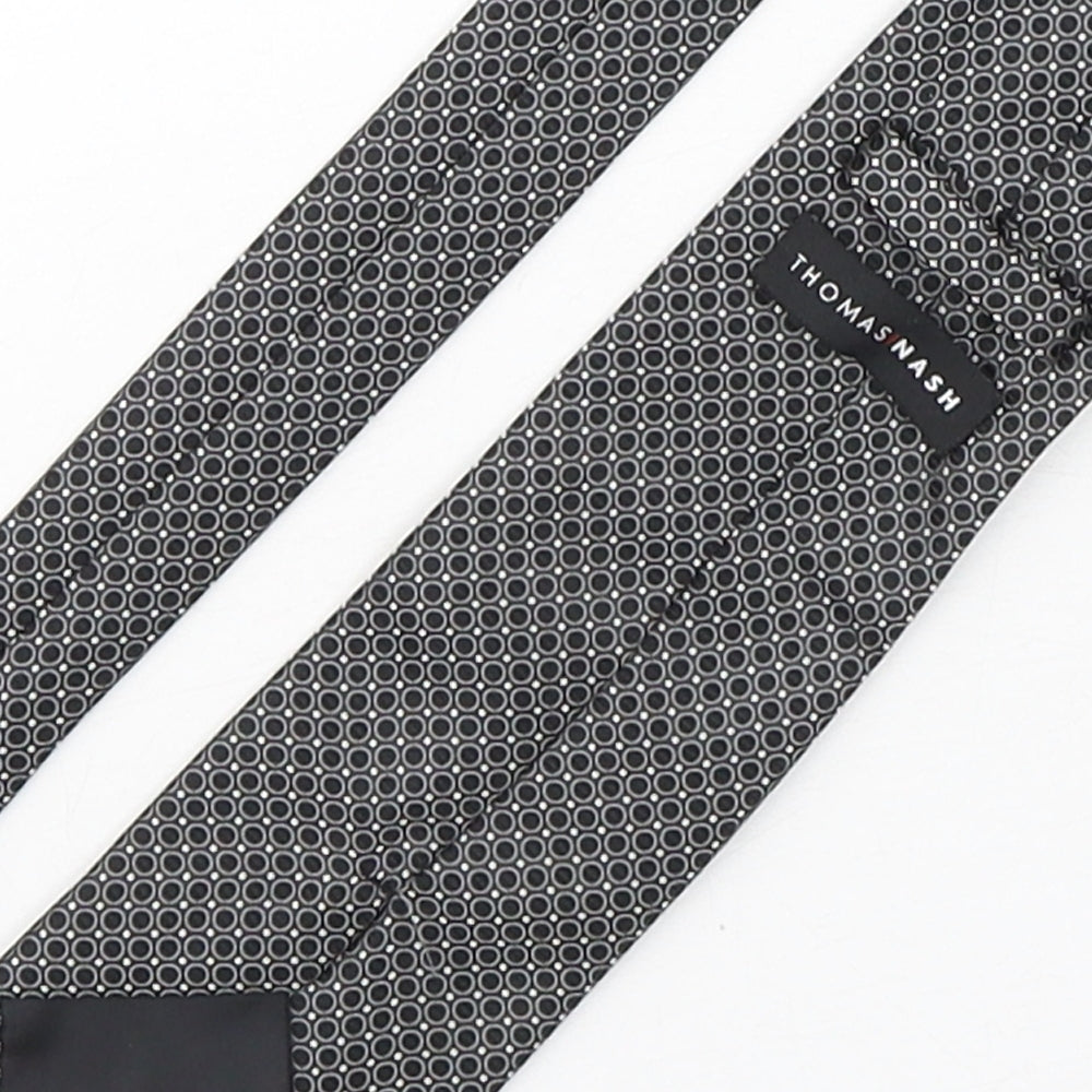 Thomas Nash Mens Black Polka Dot Polyester Pointed Tie One Size