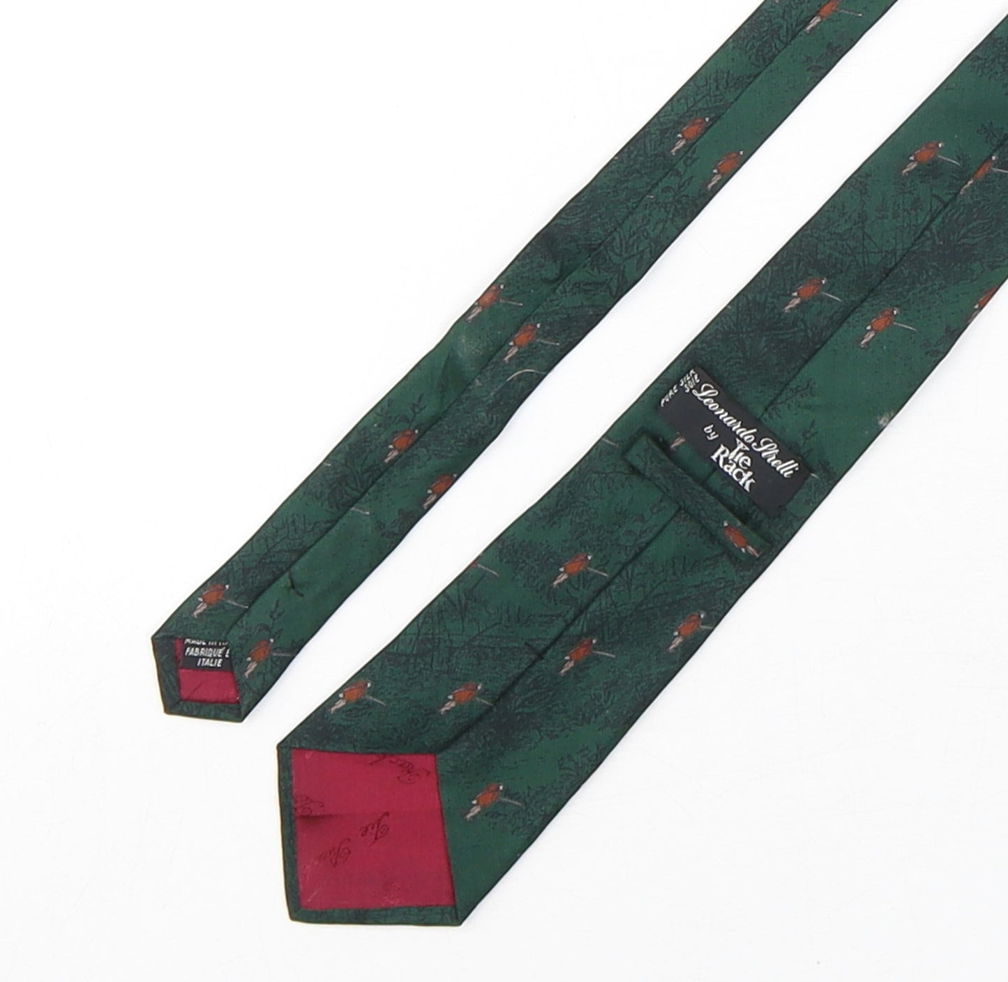 Leonardo Stelli Mens Green Geometric Polyester Pointed Tie One Size - Hunting