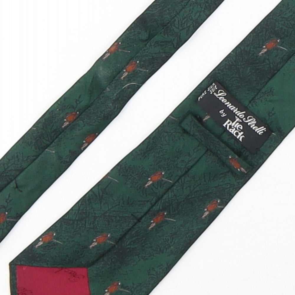 Leonardo Stelli Mens Green Geometric Polyester Pointed Tie One Size - Hunting