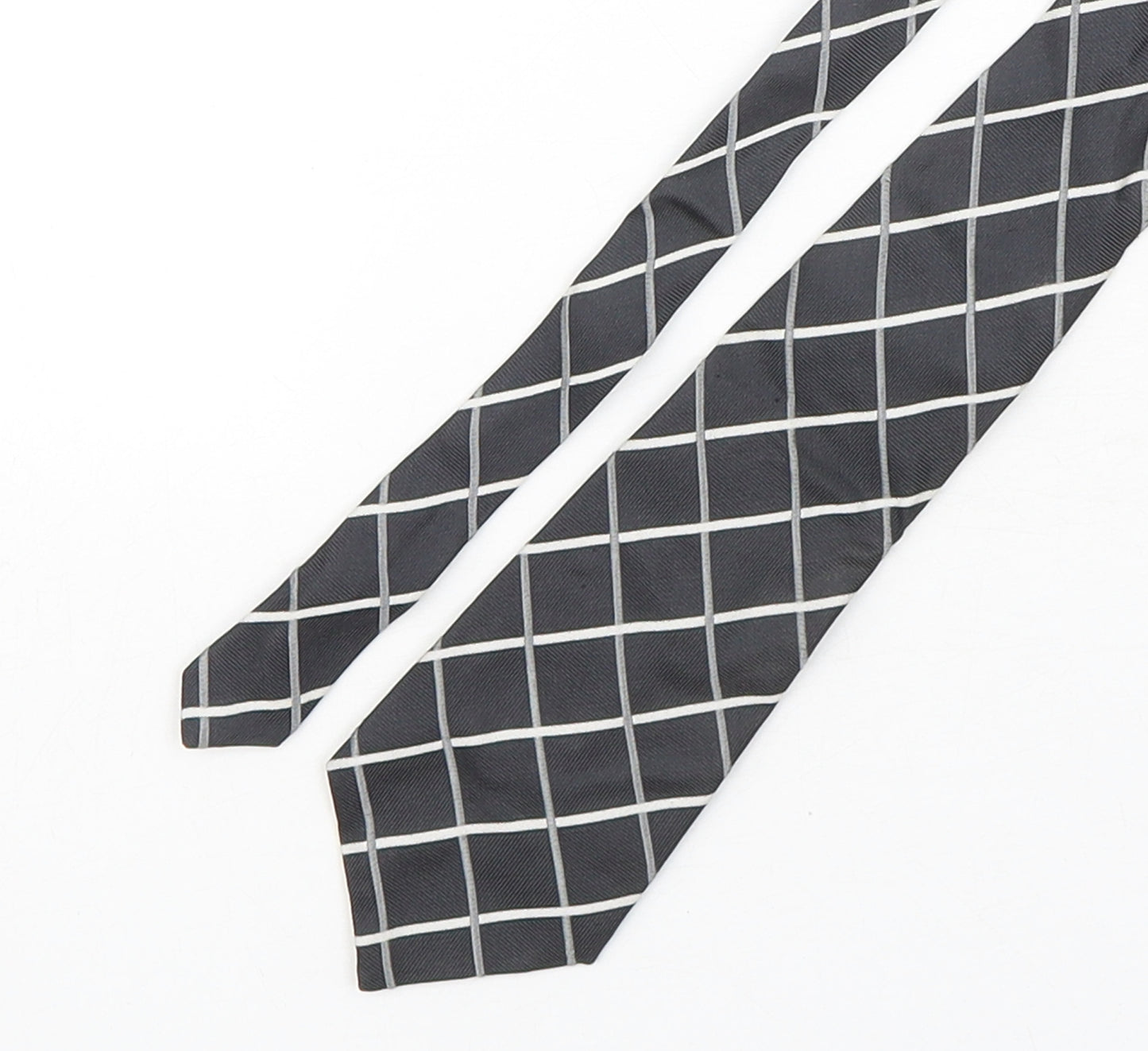 Jeff Banks  Mens Grey Plaids & Checks Silk Pointed Tie One Size