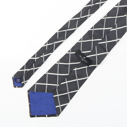 Jeff Banks  Mens Grey Plaids & Checks Silk Pointed Tie One Size
