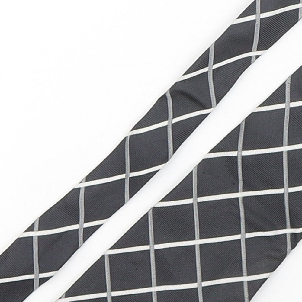 Jeff Banks  Mens Grey Plaids & Checks Silk Pointed Tie One Size