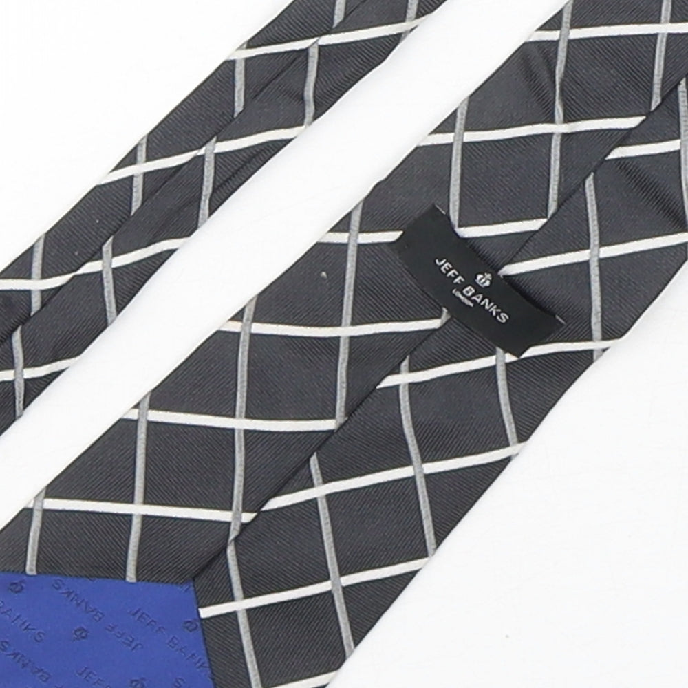 Jeff Banks  Mens Grey Plaids & Checks Silk Pointed Tie One Size