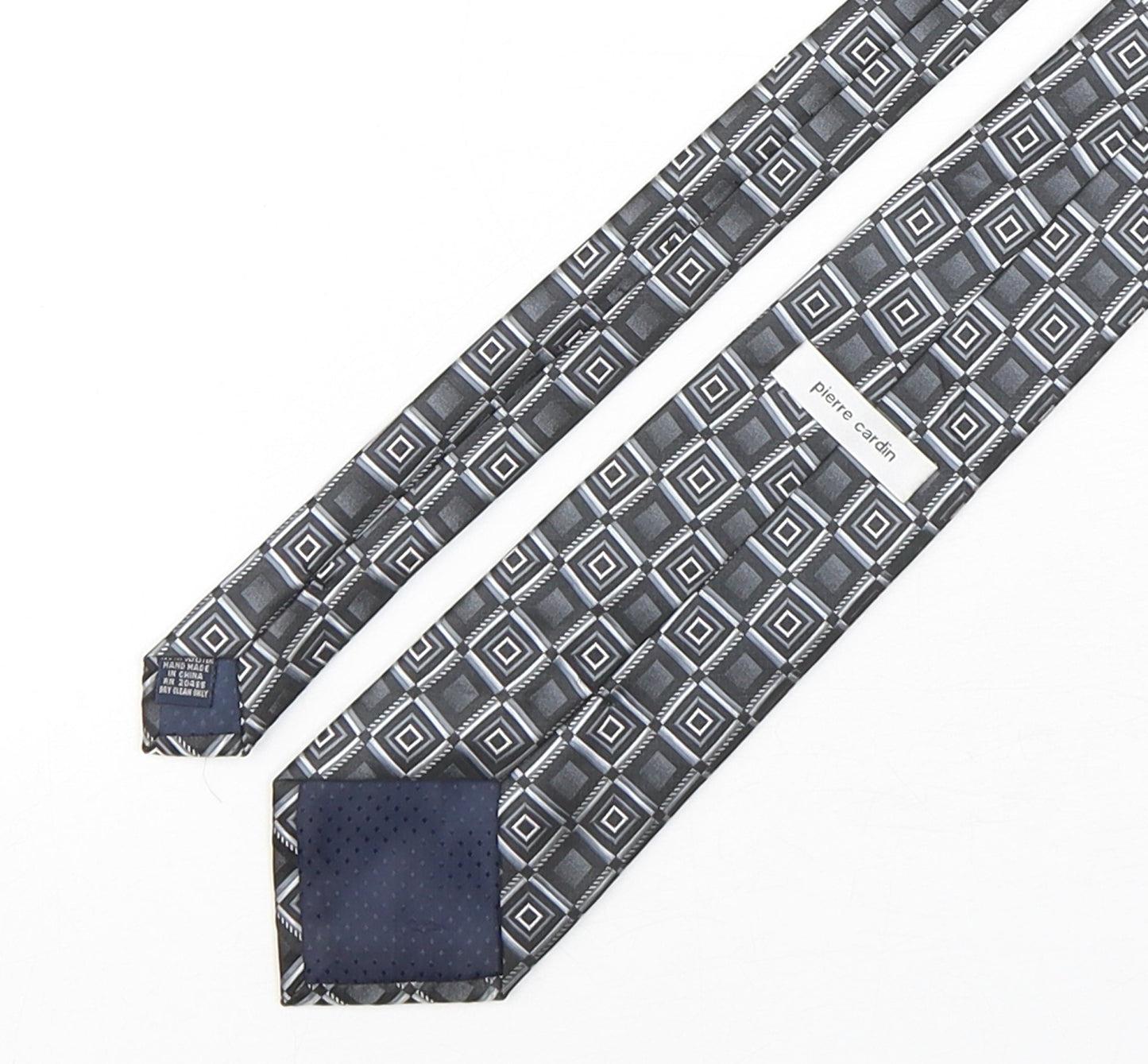 Pierre Cardin  Mens Grey Geometric Polyester Pointed Tie One Size