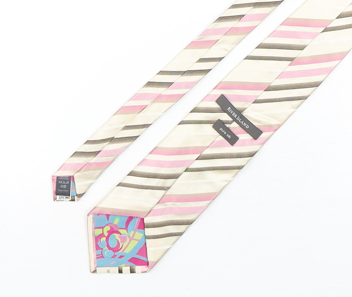 River Island Mens Multicoloured Striped Silk Pointed Tie One Size