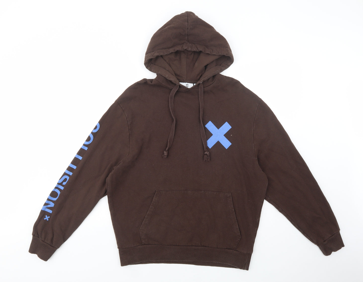 COLLUSION Mens Brown  Cotton Pullover Hoodie Size S