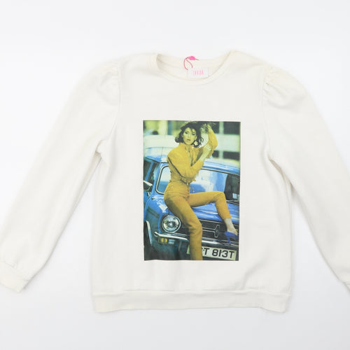 Savida Womens White  Cotton Pullover Sweatshirt Size S  Pullover