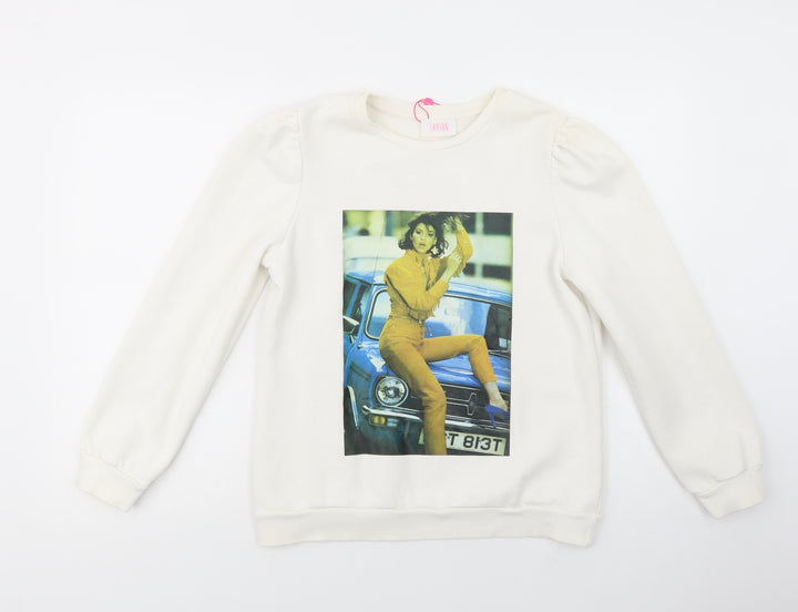 Savida Womens White Cotton Pullover Sweatshirt Size S Pullover