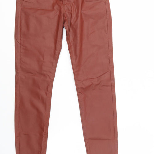 Marks and Spencer Womens Brown  Cotton Jegging Trousers Size 10 L31 in Regular Button - Faux Leather