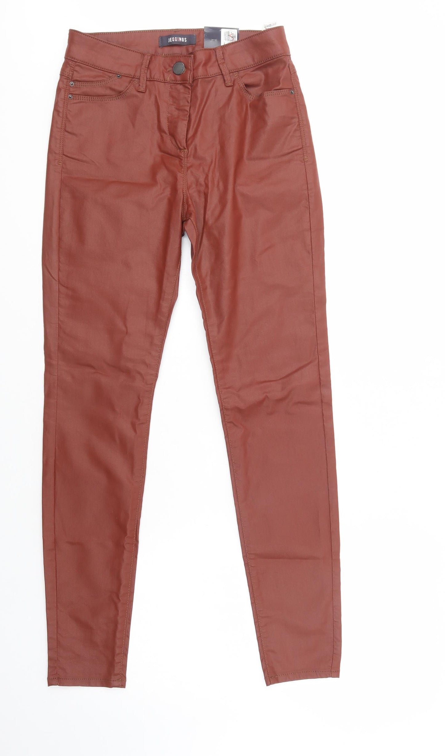 Marks and Spencer Womens Brown  Cotton Jegging Trousers Size 10 L31 in Regular Button - Faux Leather