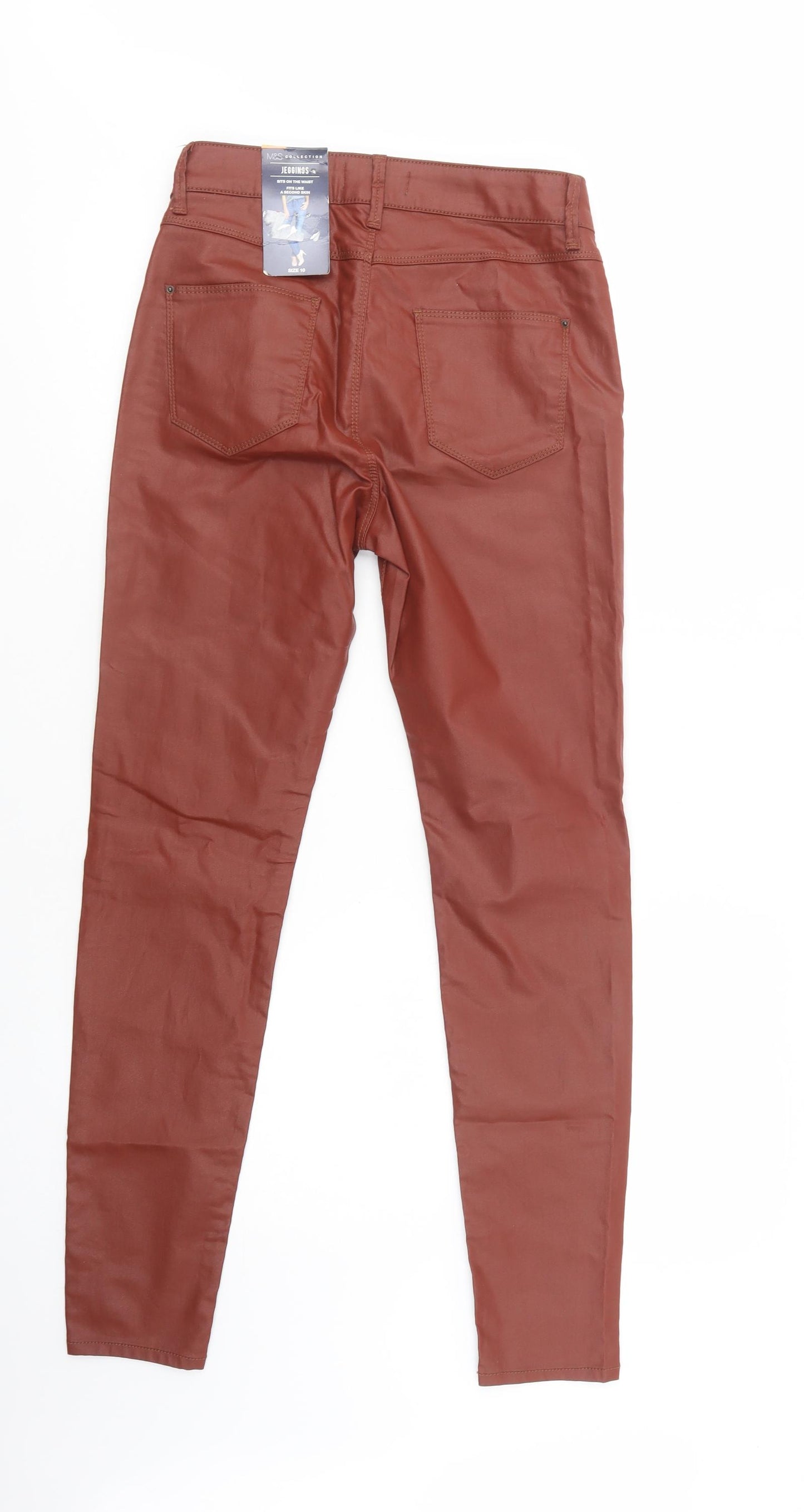 Marks and Spencer Womens Brown  Cotton Jegging Trousers Size 10 L31 in Regular Button - Faux Leather