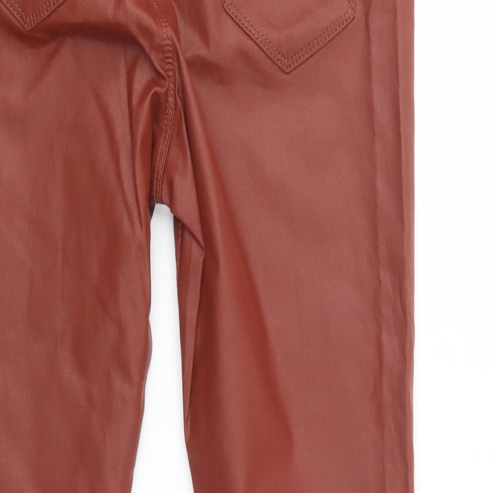 Marks and Spencer Womens Brown  Cotton Jegging Trousers Size 10 L31 in Regular Button - Faux Leather