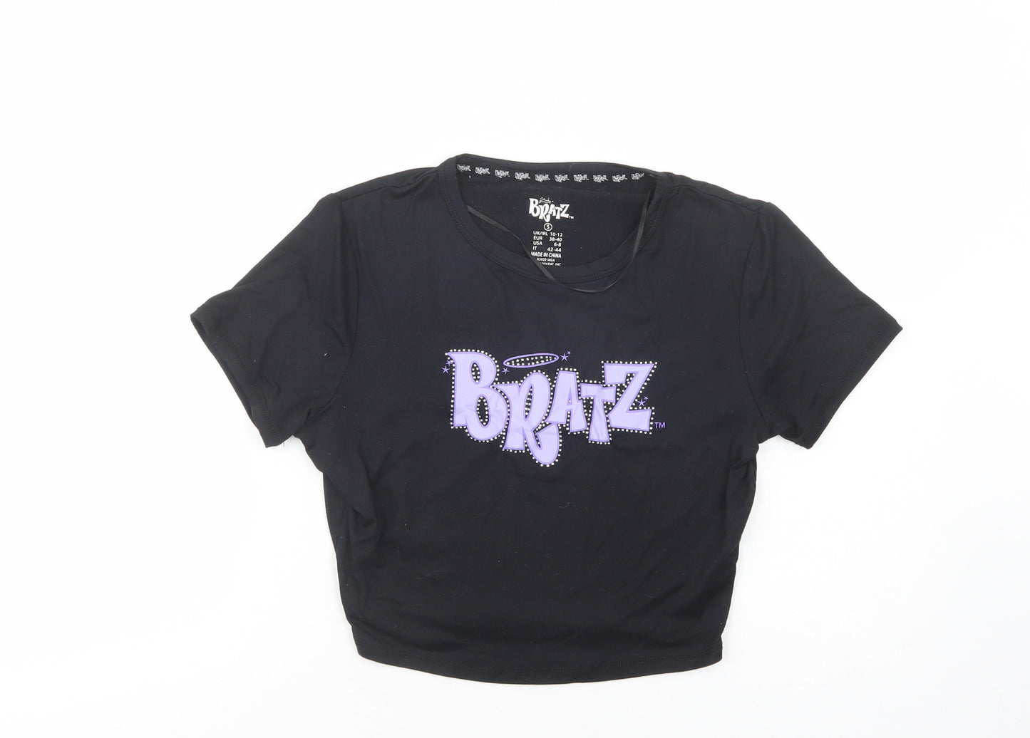 Primnark Womens Black  Polyester Cropped T-Shirt Size 10 Crew Neck - Bratz