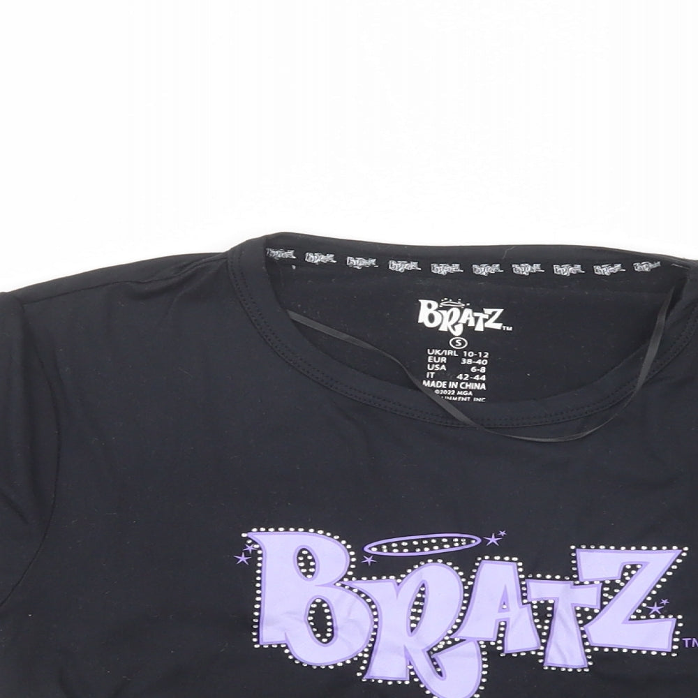 Primnark Womens Black  Polyester Cropped T-Shirt Size 10 Crew Neck - Bratz