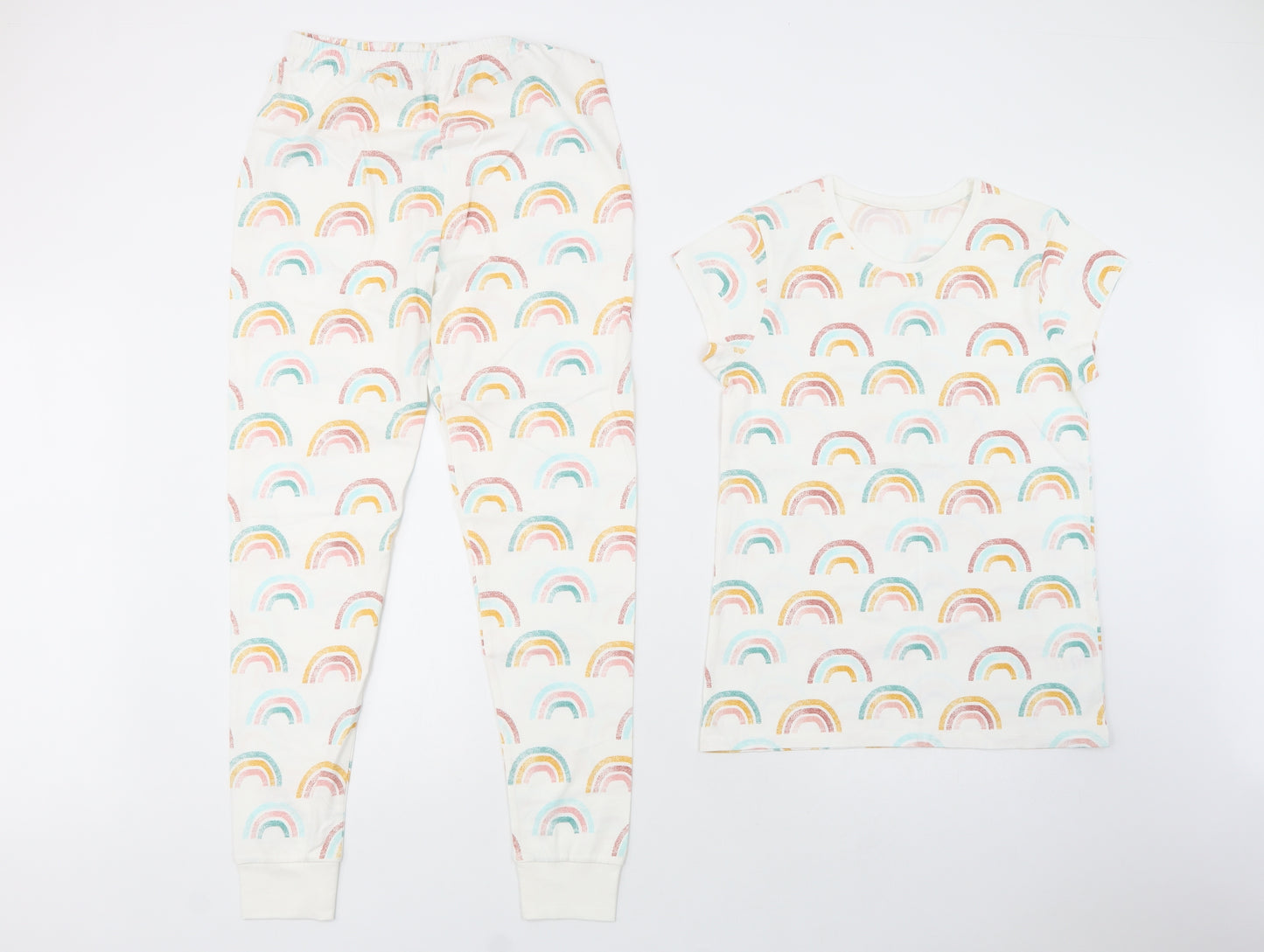 George Girls White Geometric Cotton  Pyjama Set Size 12-13 Years  Pullover - Rainbow Print