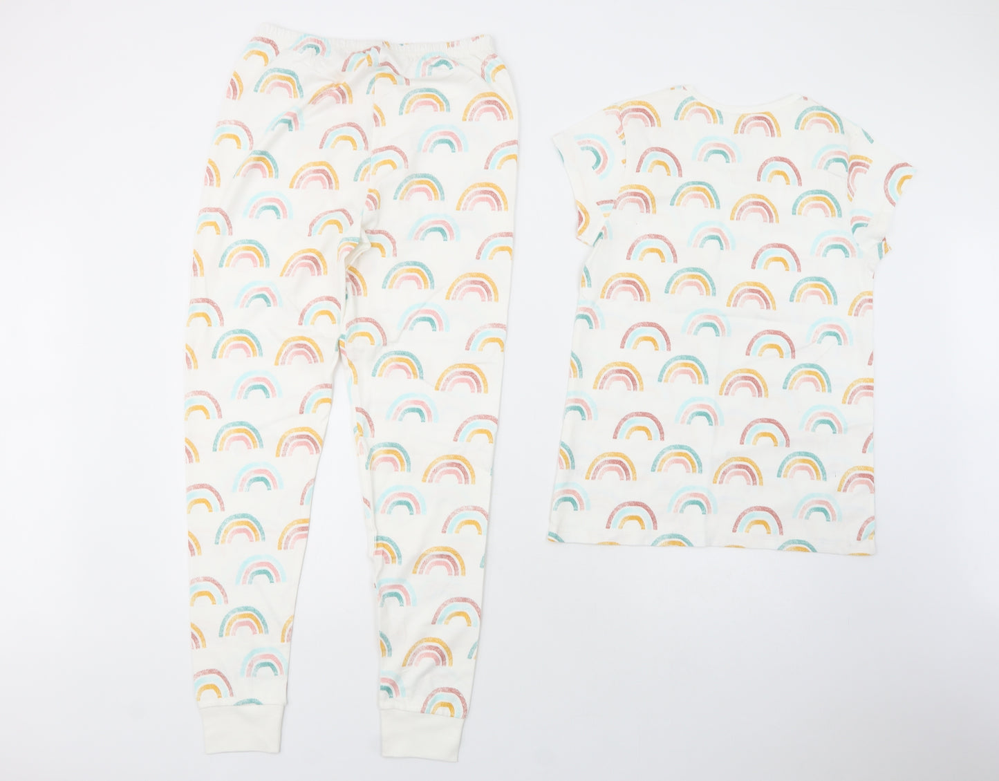 George Girls White Geometric Cotton  Pyjama Set Size 12-13 Years  Pullover - Rainbow Print