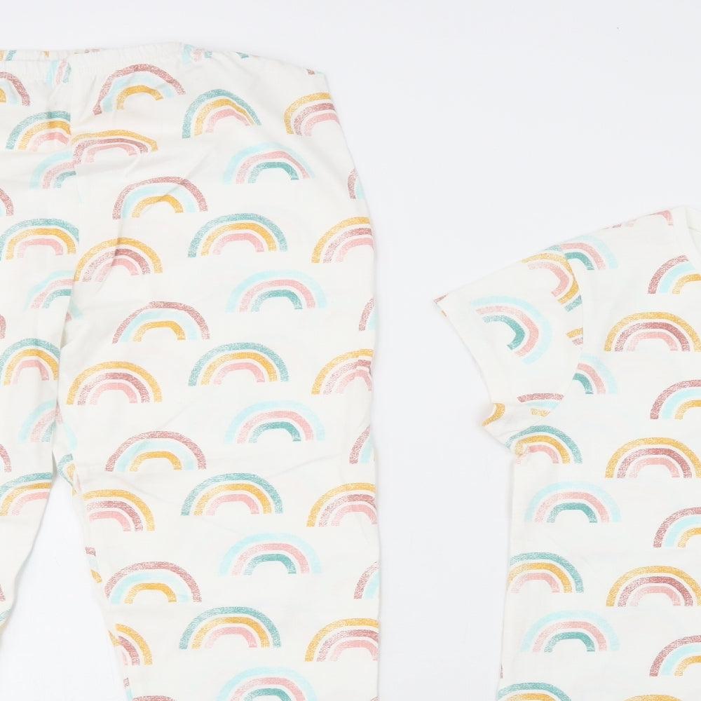 George Girls White Geometric Cotton  Pyjama Set Size 12-13 Years  Pullover - Rainbow Print
