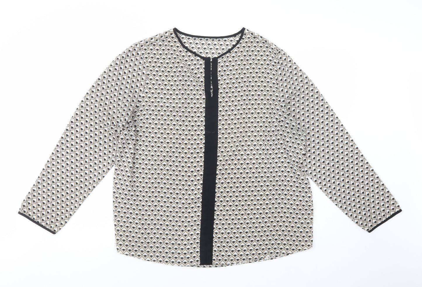 Primark Womens Ivory Geometric Polyester Basic Blouse Size 20 V-Neck