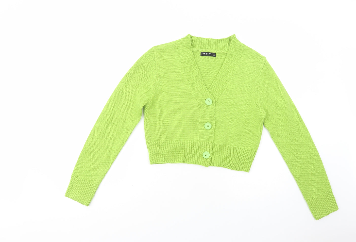 SheIn Womens Green V-Neck  Acrylic Cardigan Jumper Size S
