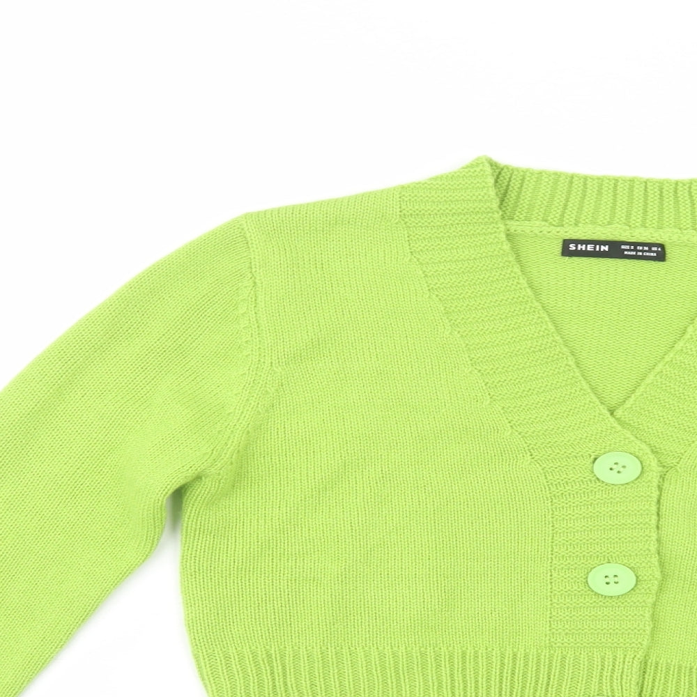 SheIn Womens Green V-Neck  Acrylic Cardigan Jumper Size S