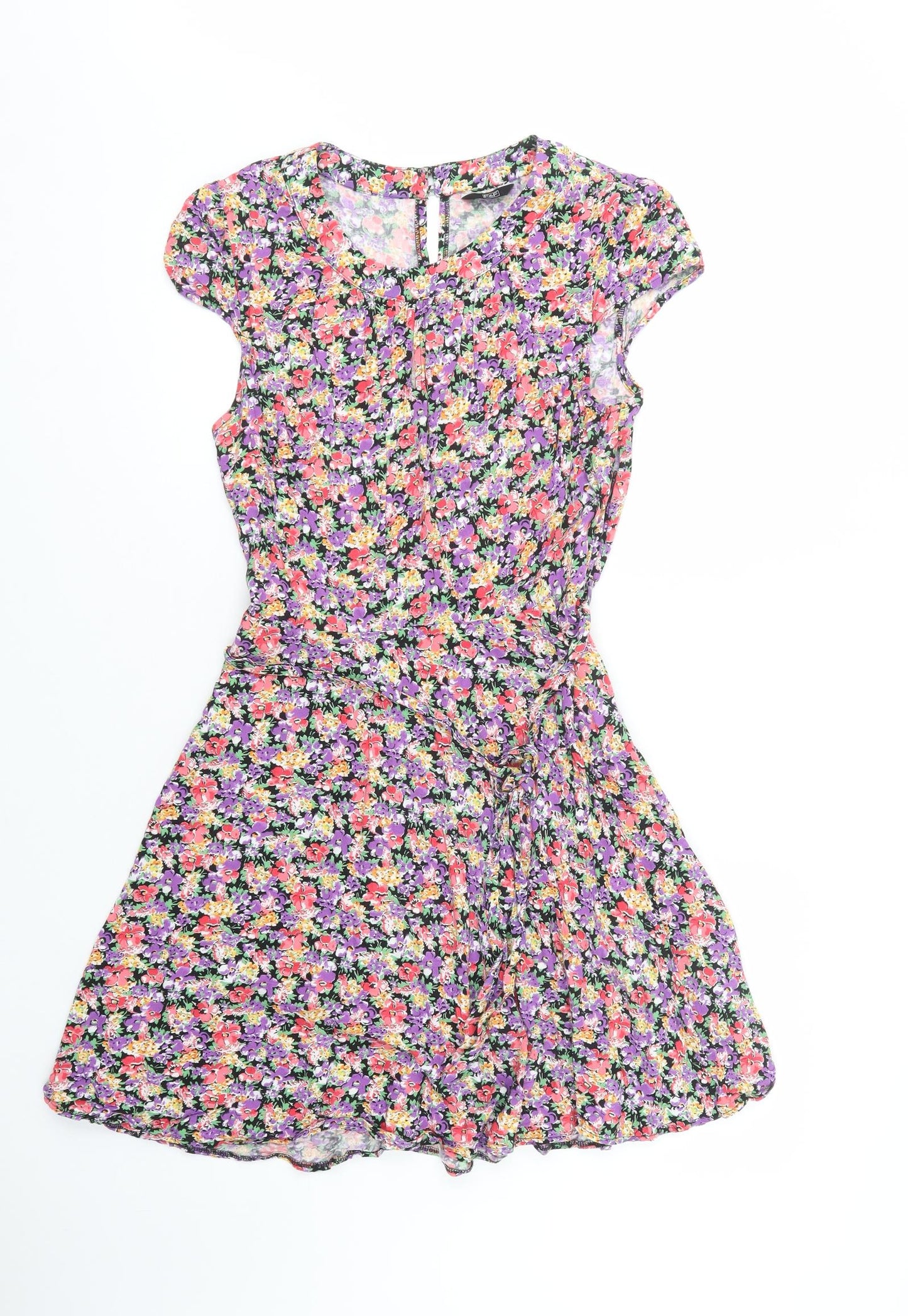 F&F Womens Multicoloured Floral Viscose Fit & Flare  Size 14  Scoop Neck Button
