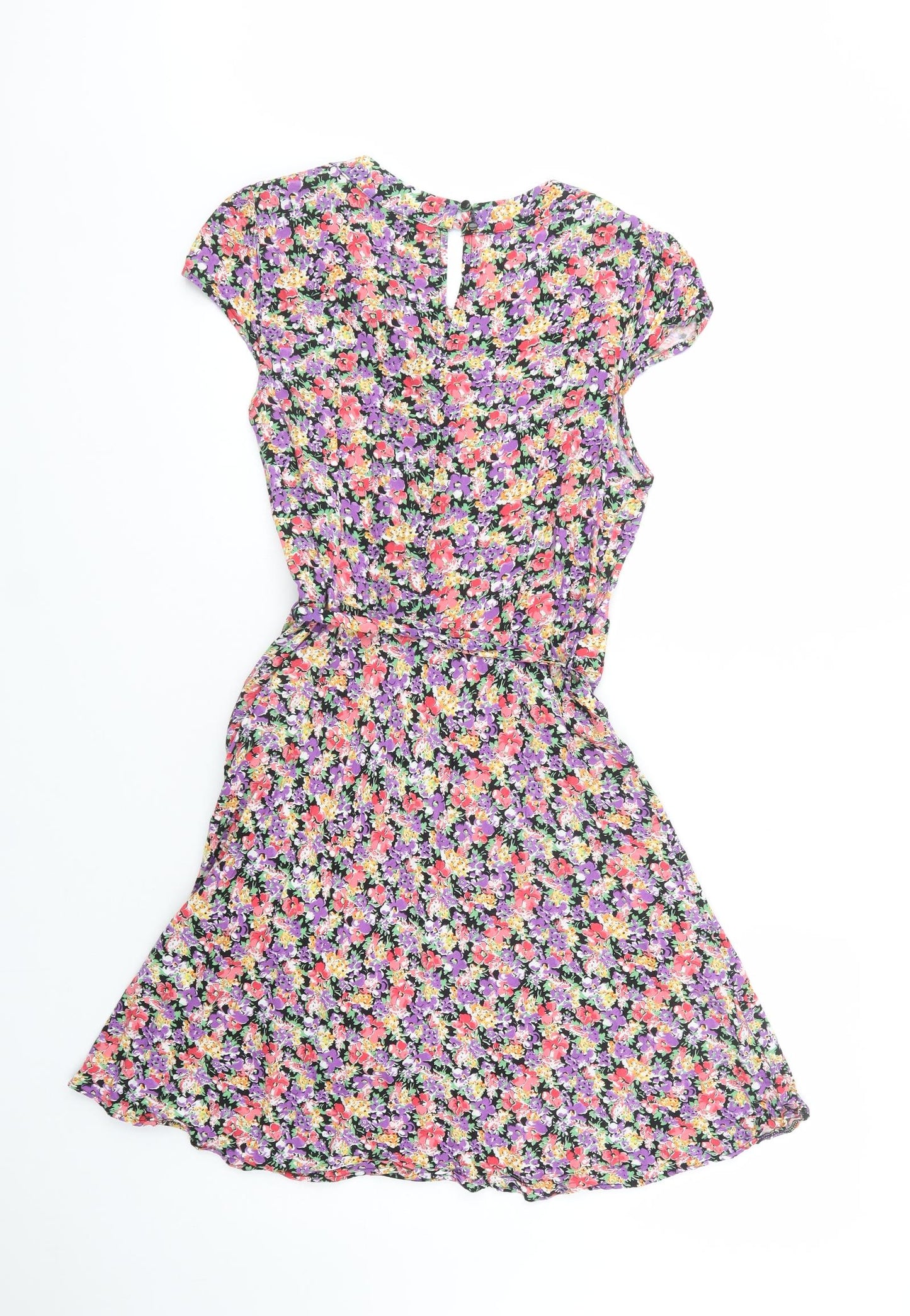 F&F Womens Multicoloured Floral Viscose Fit & Flare  Size 14  Scoop Neck Button