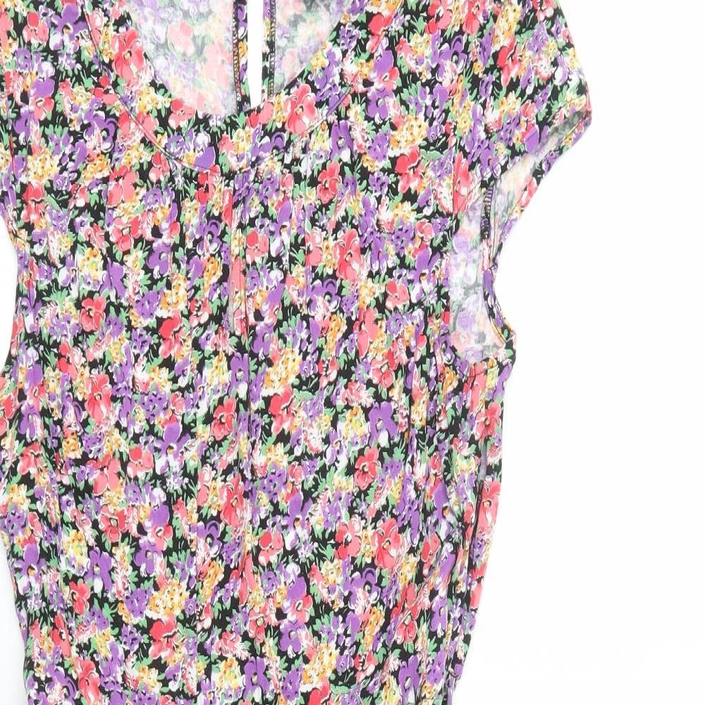 F&F Womens Multicoloured Floral Viscose Fit & Flare  Size 14  Scoop Neck Button