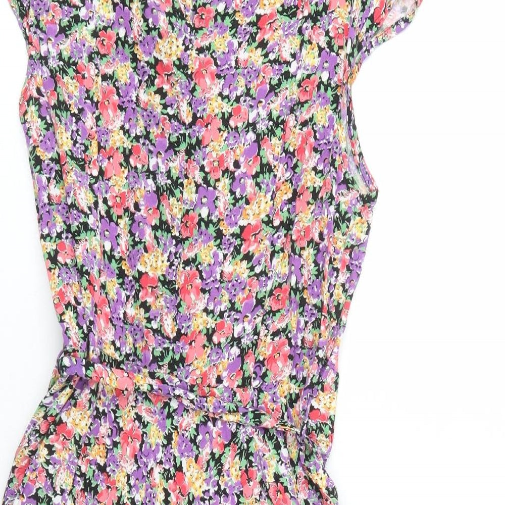 F&F Womens Multicoloured Floral Viscose Fit & Flare  Size 14  Scoop Neck Button