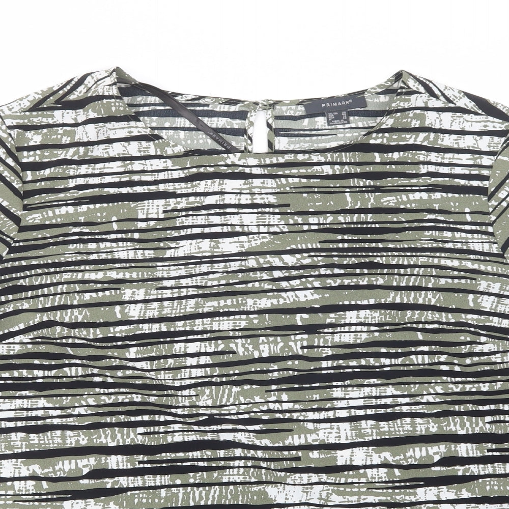 Primark Womens Green Animal Print Polyester Basic Blouse Size 20 Round Neck