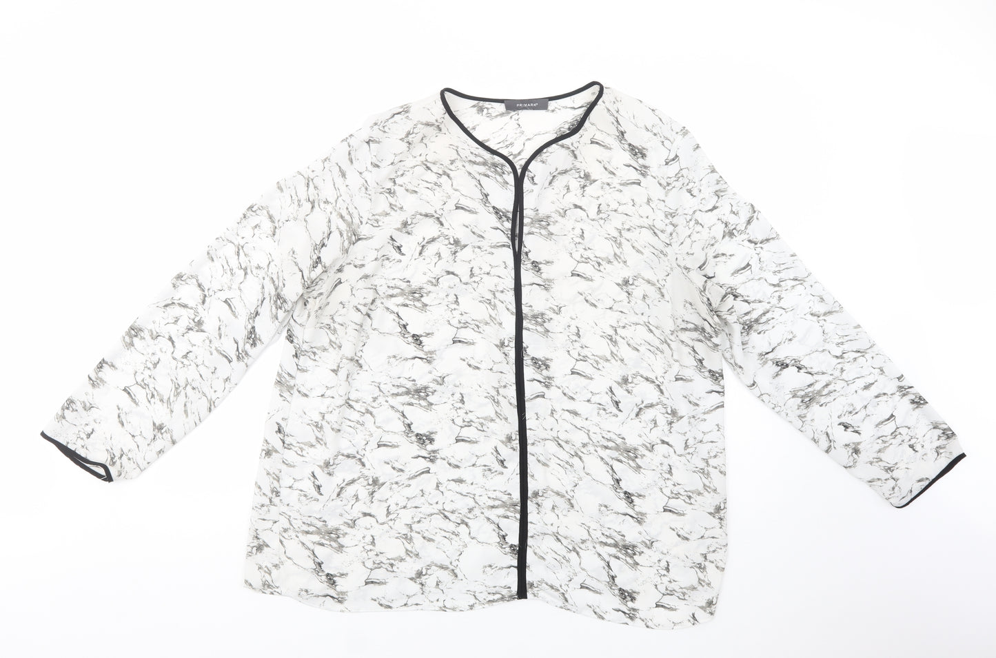 Primark Womens White Geometric Polyester Basic Blouse Size 20 V-Neck