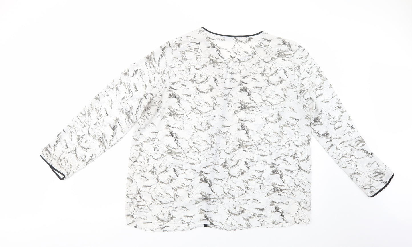 Primark Womens White Geometric Polyester Basic Blouse Size 20 V-Neck