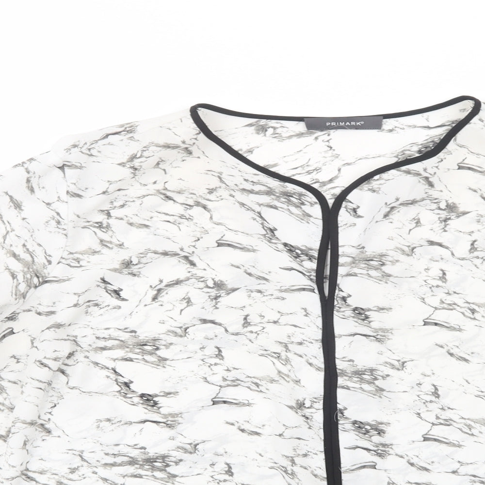 Primark Womens White Geometric Polyester Basic Blouse Size 20 V-Neck