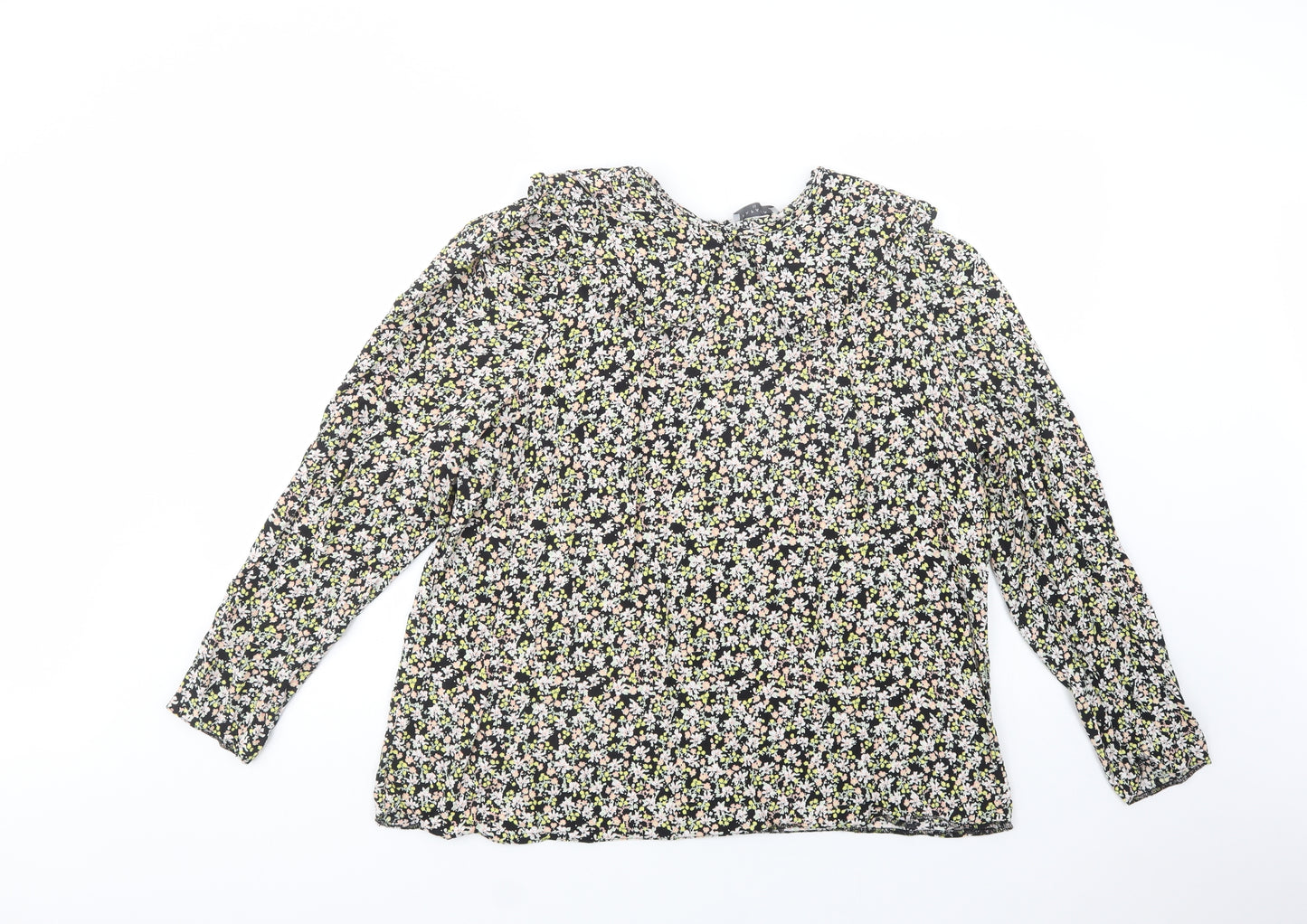 Papaya Womens Black Floral Viscose Basic Blouse Size 20 Collared