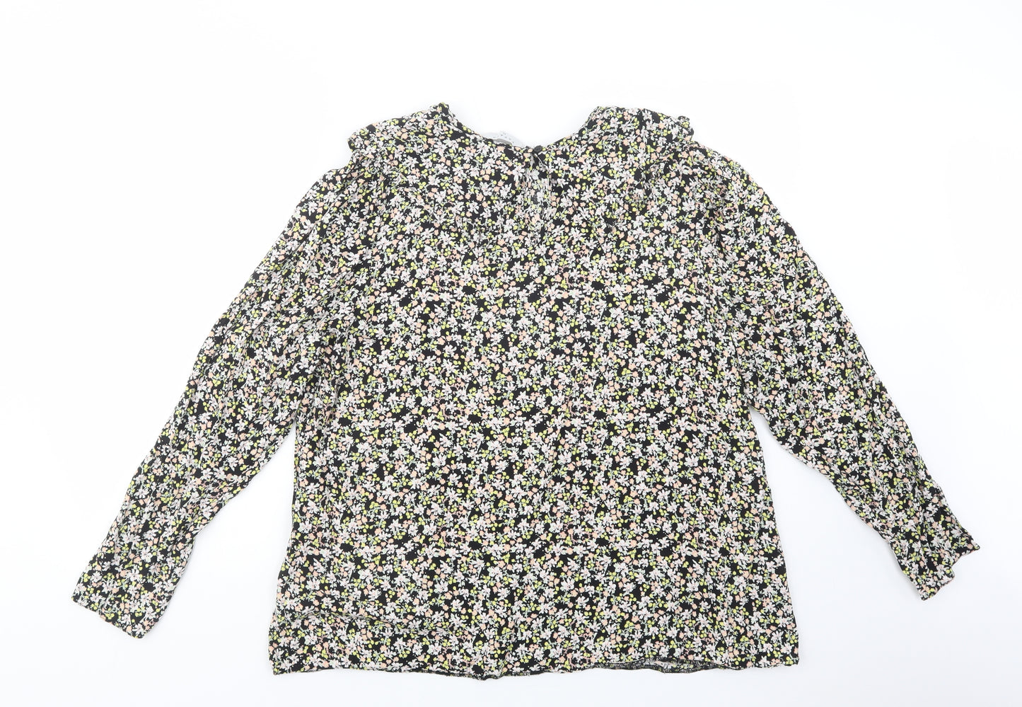 Papaya Womens Black Floral Viscose Basic Blouse Size 20 Collared