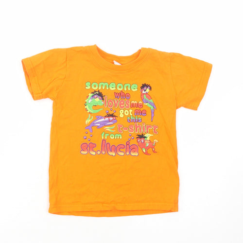 Suki Garments Girls Orange  Cotton Pullover T-Shirt Size 4 Years Crew Neck Pullover - St. Lucia