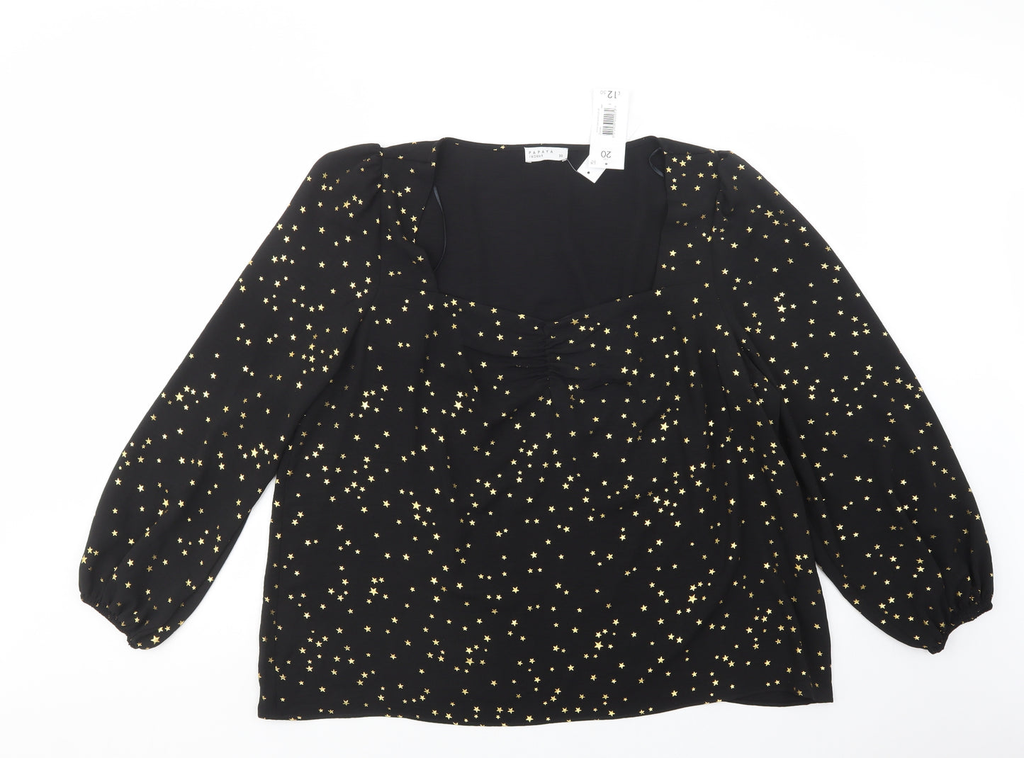 Papaya Womens Black Geometric Polyester Basic Blouse Size 20 Sweetheart - Star Print
