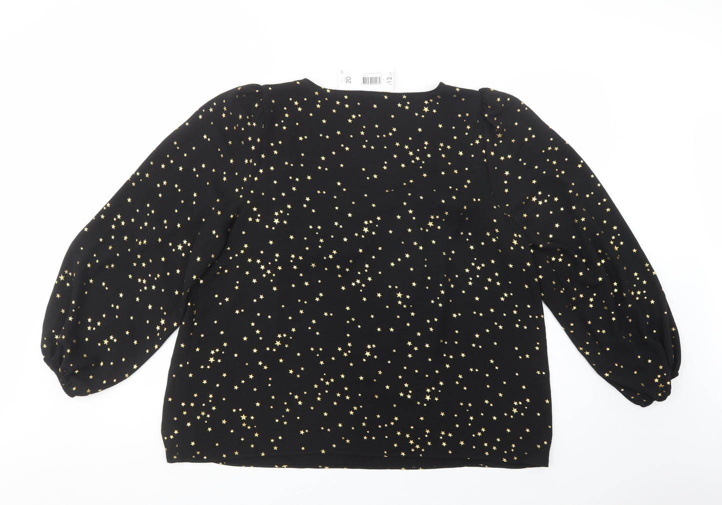 Papaya Womens Black Geometric Polyester Basic Blouse Size 20 Sweetheart - Star Print