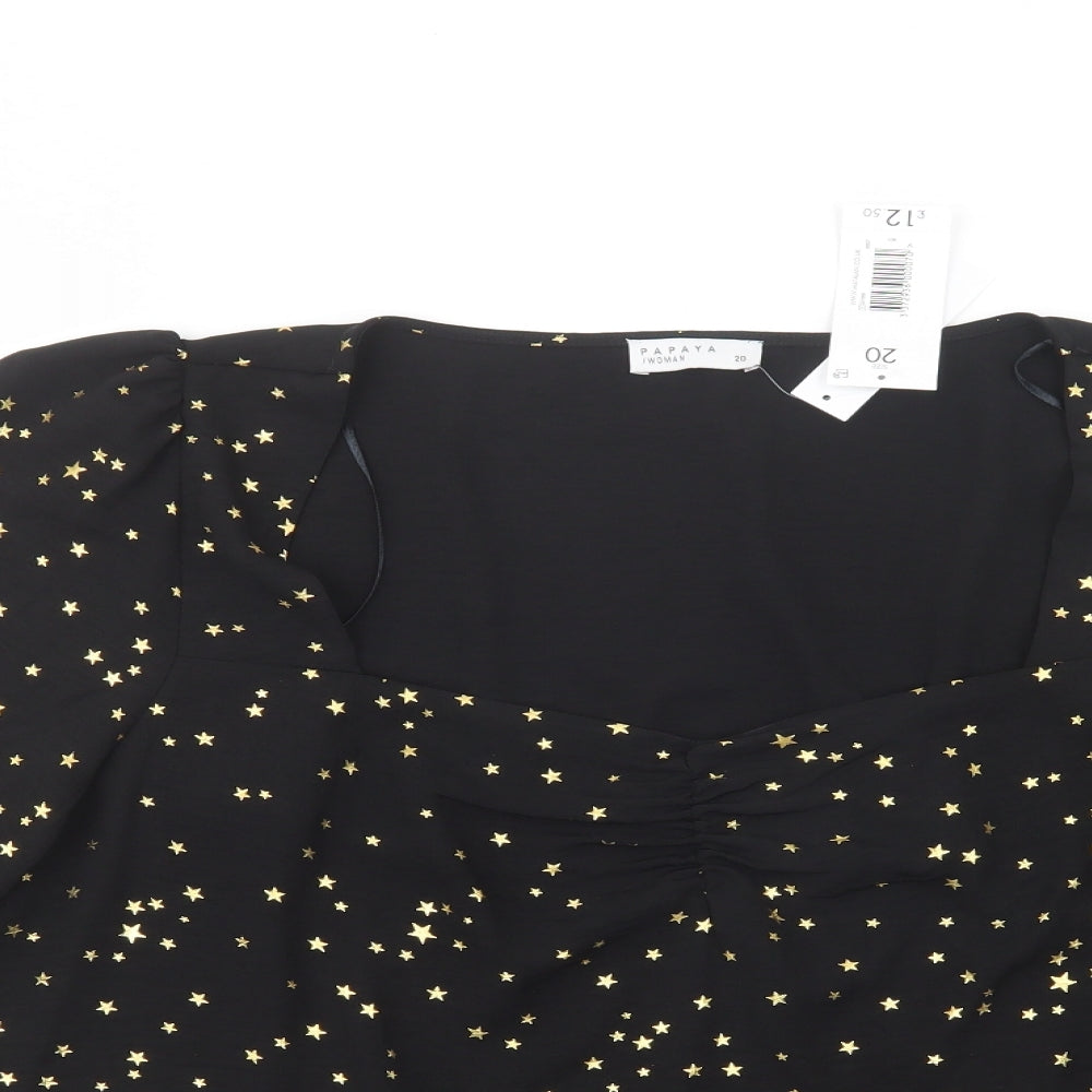 Papaya Womens Black Geometric Polyester Basic Blouse Size 20 Sweetheart - Star Print