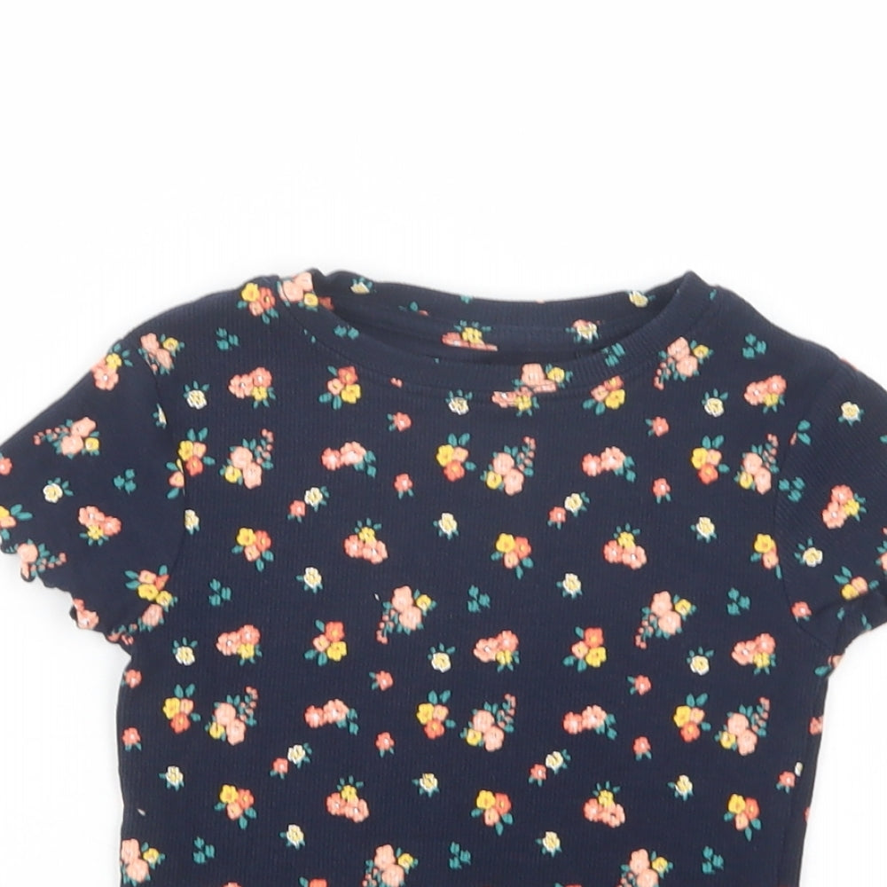 NEXT Girls Blue Floral Cotton Pullover T-Shirt Size 4 Years Crew Neck Pullover