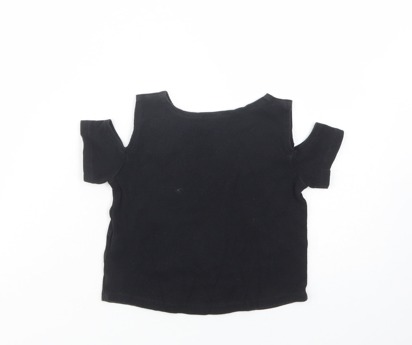 F&F Girls Black  Cotton Cropped T-Shirt Size 6-7 Years Crew Neck Pullover - Cold Shoulder