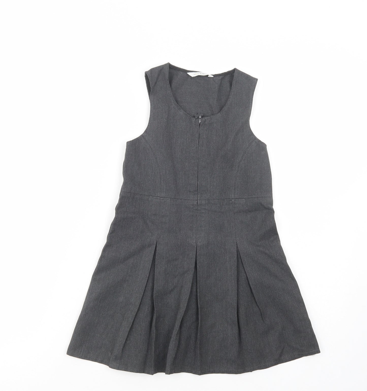 Marks and Spencer Girls Grey  Polyester Pinafore/Dungaree Dress  Size 4-5 Years  Scoop Neck Zip - School Wear