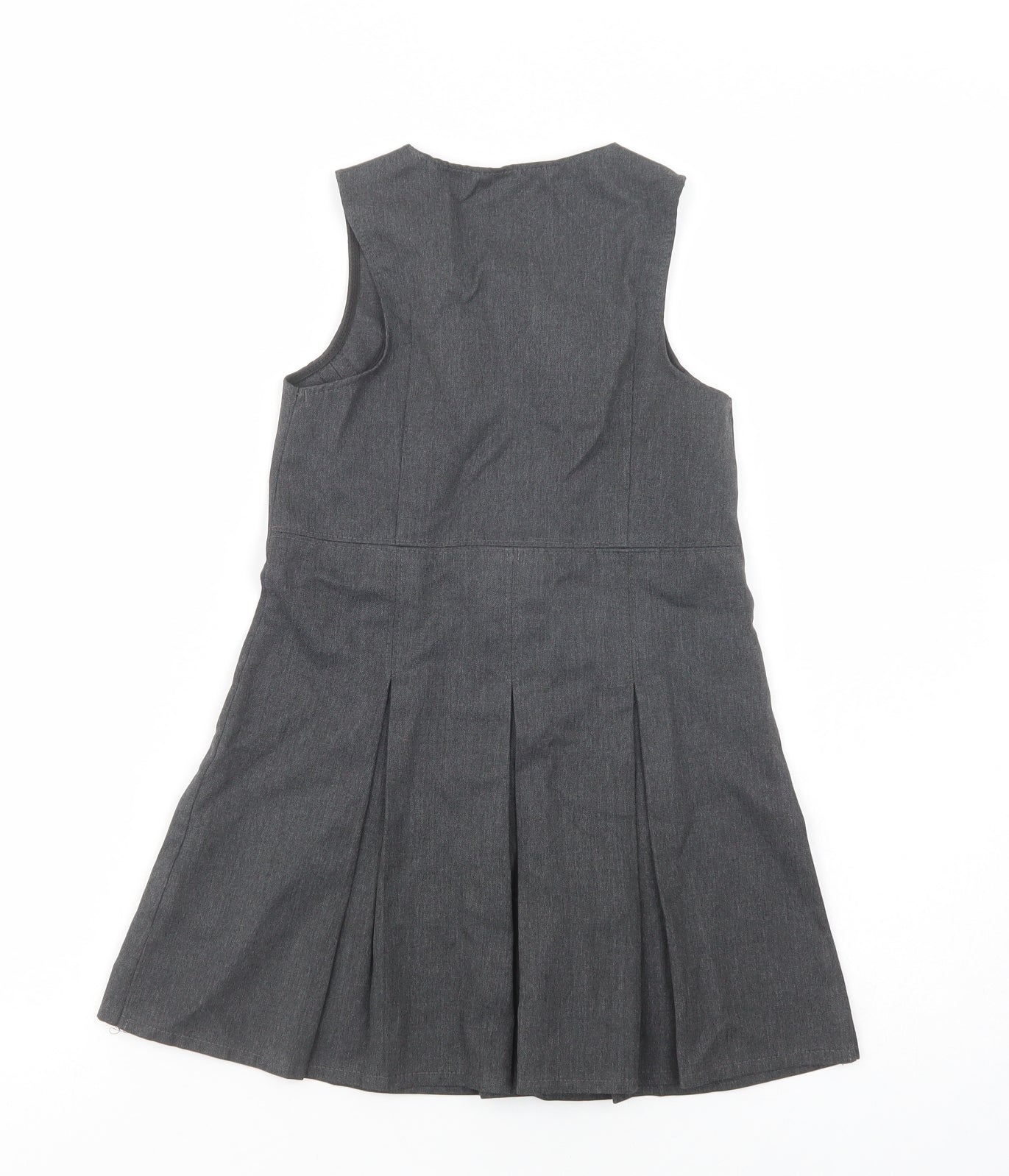 Marks and Spencer Girls Grey  Polyester Pinafore/Dungaree Dress  Size 4-5 Years  Scoop Neck Zip - School Wear