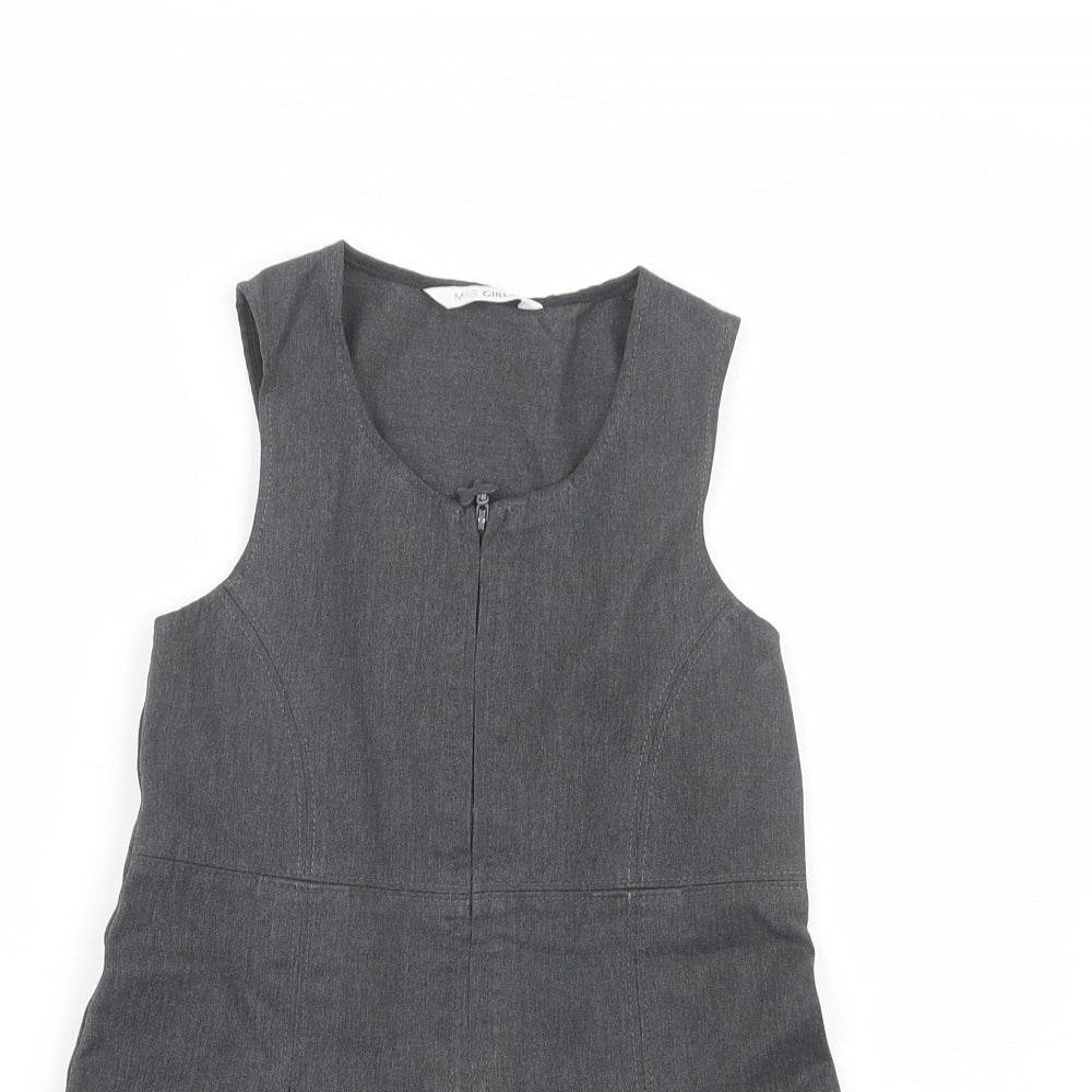 Marks and Spencer Girls Grey  Polyester Pinafore/Dungaree Dress  Size 4-5 Years  Scoop Neck Zip - School Wear