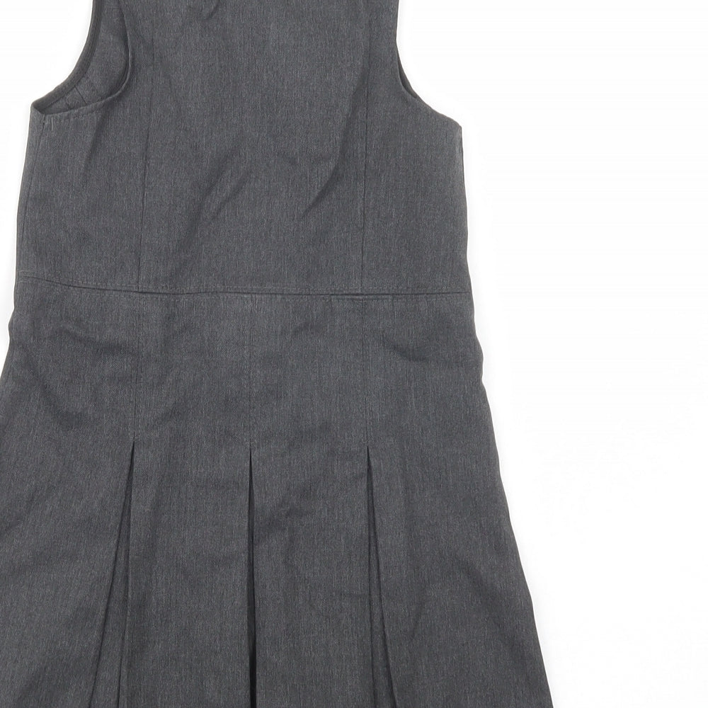 Marks and Spencer Girls Grey  Polyester Pinafore/Dungaree Dress  Size 4-5 Years  Scoop Neck Zip - School Wear