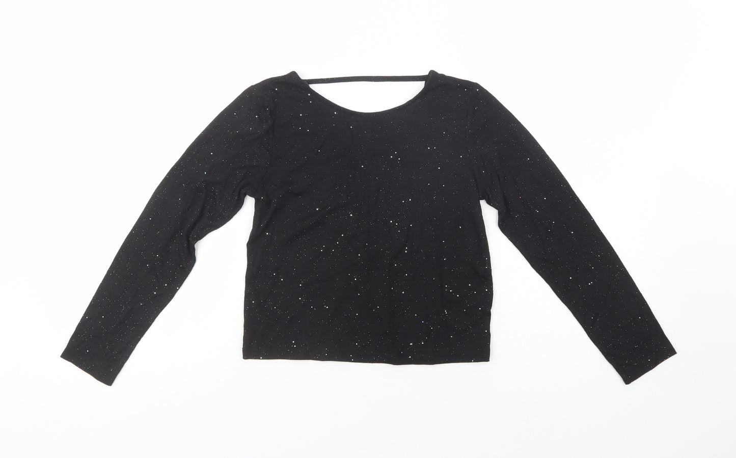 H&M Girls Black  Polyester Basic T-Shirt Size 8-9 Years Boat Neck Pullover