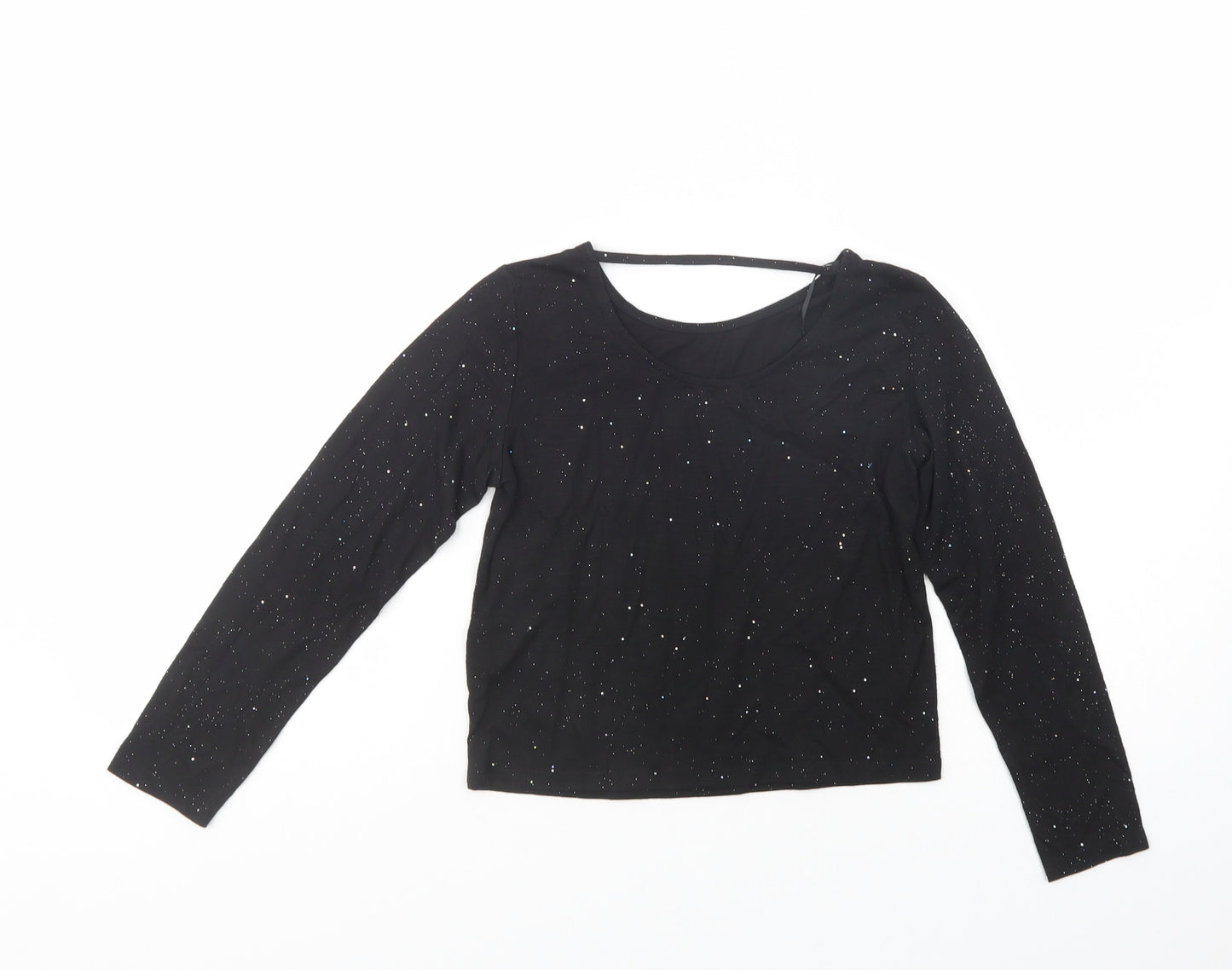 H&M Girls Black  Polyester Basic T-Shirt Size 8-9 Years Boat Neck Pullover